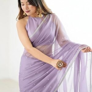 Unique Store Women Sari with Net Fabric, Elegant Lace Border and Pearl Work, Designer Saree for Wedding, Festive & Special Occasions